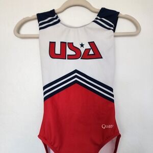 Quatro USA Gymnastics Leotard Girls AME Red White Blue Open Back Adult Medium